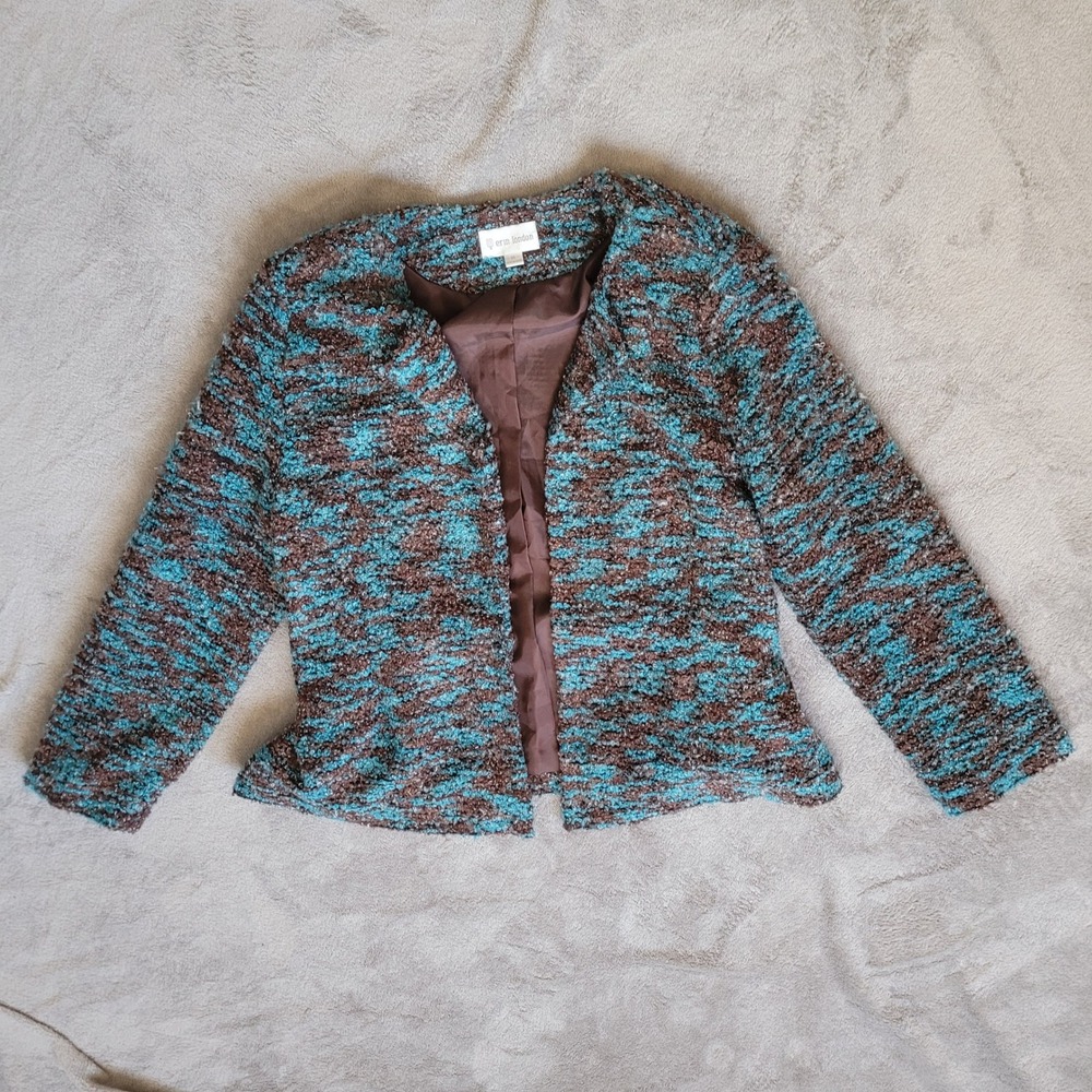 Vintage Y2K tie front sweater blazer brown & blue mottled textured knit fabric - Picture 9 of 16